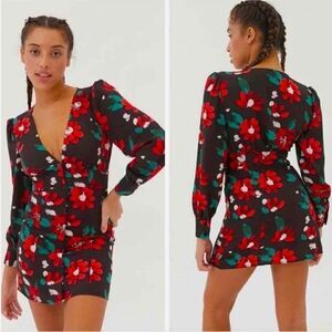 Urban Outfitters Black Mini Dress with Red Floral Print